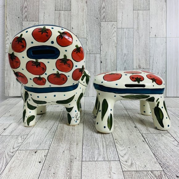 VTG Ganz Kitchy Gardner Bank Cherry Tomato Chair Ottoman Signed Farmhouse Decor - Picture 4 of 16